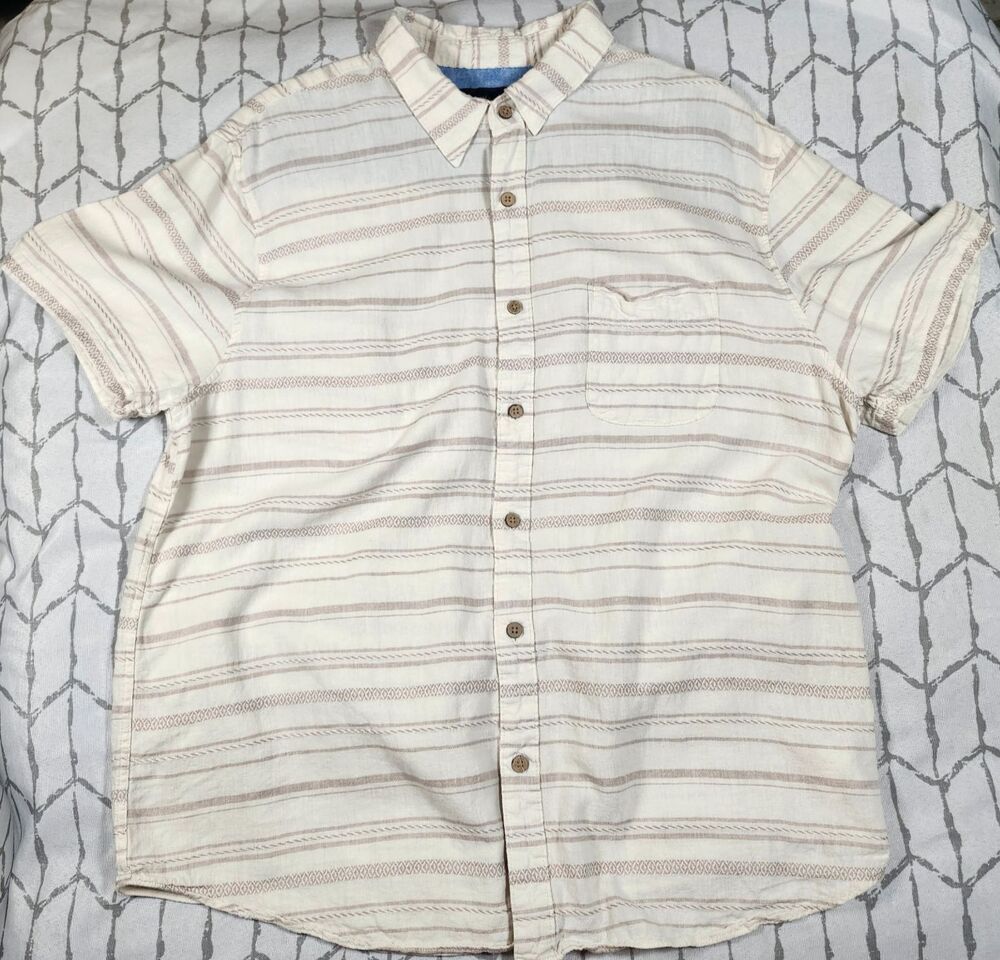 Lucky Brand Tan Linen Blend Short Sleeve Button Up Short Sleeve Shirt Casual L